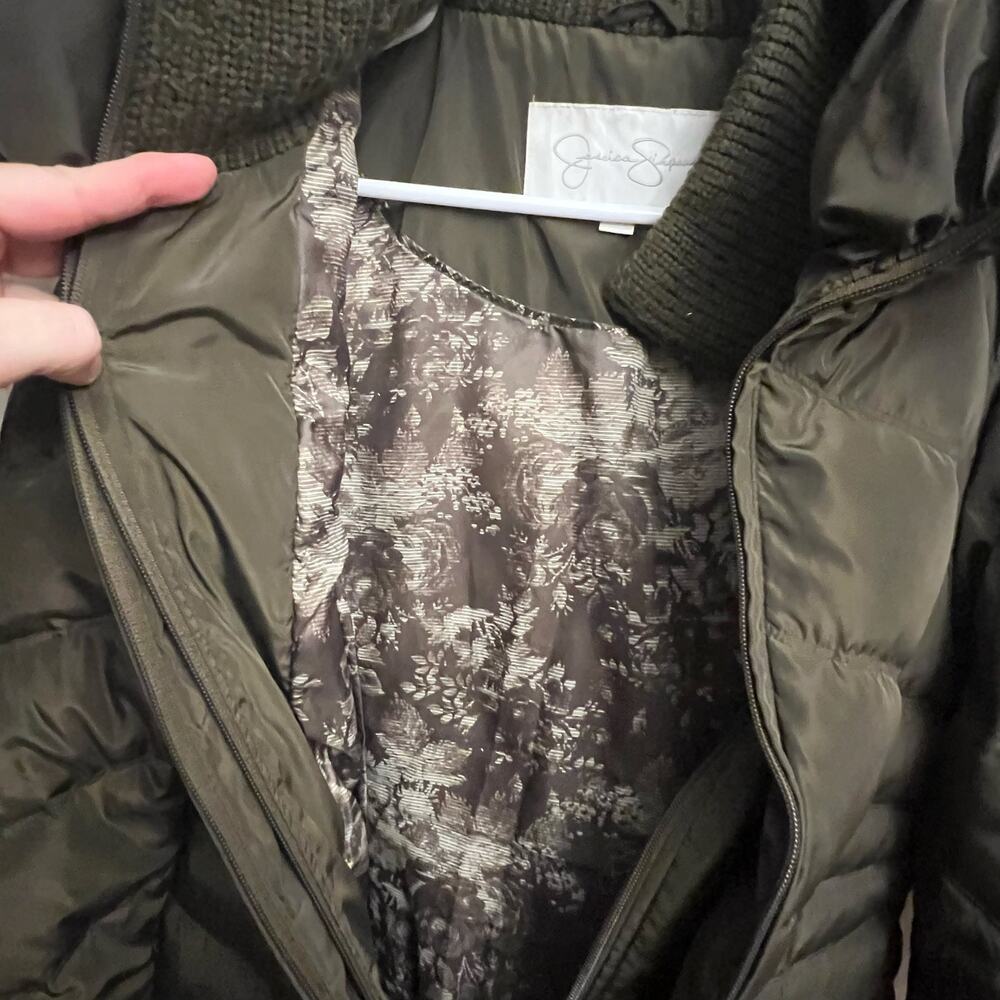 Jessica Simpson Down Puffer Coat Olive Green Size Large - Picture 8 of 16